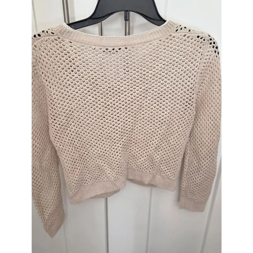 Theory Tamvi Crochet Cream Open-Weave Button Cardigan - Picture 6 of 6